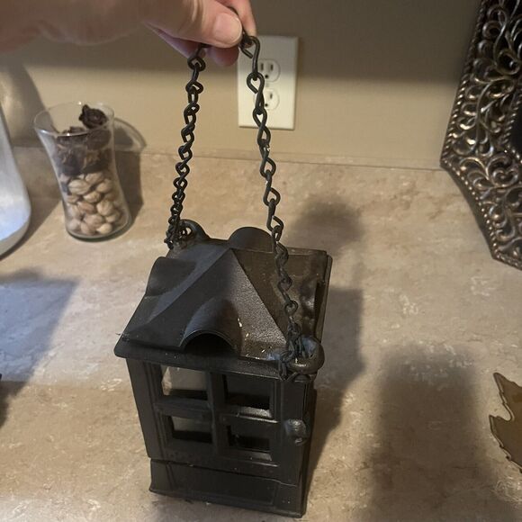 Vintage JOHN WRIGHT 1988 Cast Iron Candle Holder 9 In. Antique Style Lantern - Picture 7 of 9